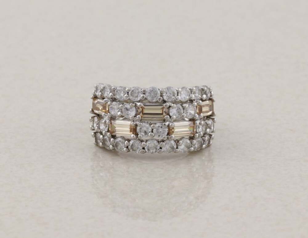 Sterling Silver Peach and White Cubic Zirconia CZ Band Ring Size 6